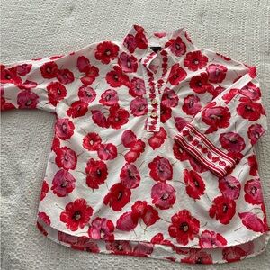 Talbots Red and Pink Floral Blouse